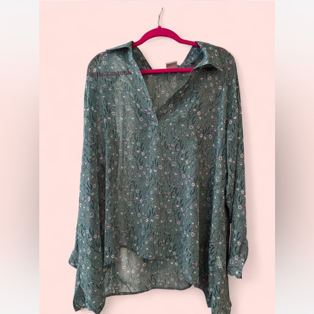 CAbi Teal Floral Women's Blouse